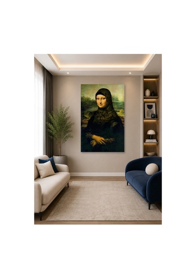 Tam Renk Parody Monalisa 5 Muslim Style Dekoratif Kanvas Duvar Tablosu Beyaz