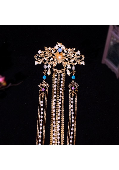 "çift Katmanlı Boncuklu Adım Sallama Püsküllü Vintage Hanfu Saç Çatalı - Zarif Retro Saç Klips Aksesuarı" Çok Renkli