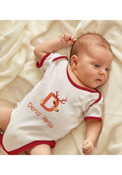 Bk Gift Bk Kids Kişiye Özel Harfli Kırmızı Bebek Body Zıbın-2 0-3 Ay