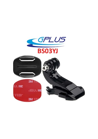 Gplus Bs03yj 3 Parça Flat Zemin Düz Yüzey J-hook Aksiyon Kamera 3m Yapışkanlı Motor Kask Bağlantı Seti Siyah