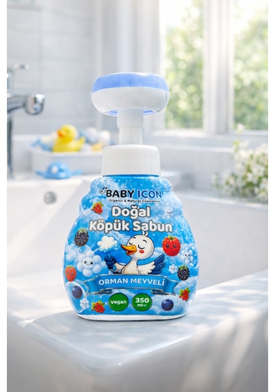 Doğal Çocuk Köpük El Sabunu 350 Ml Orman Meyveli Kokulu Vegan Parabensiz Çiçek Şekilli Mavi Köpük
