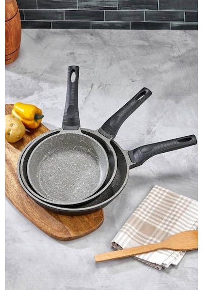 Cooker 3 Parça Granit Döküm Tava Seti 20 24 28 Cm Ckr3898 Siyah