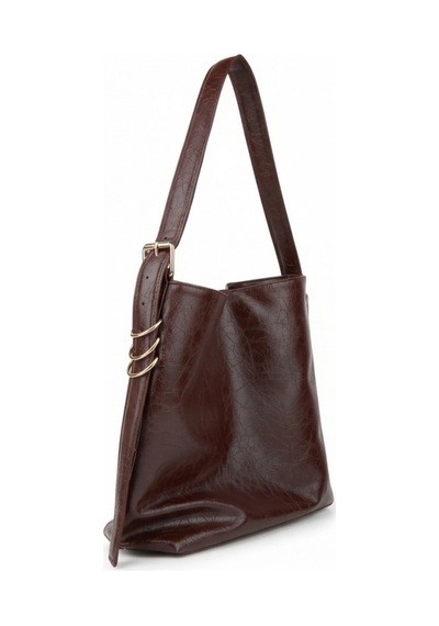 Glemix Shine Acı Kahve Yan Metal Detaylı Kırışık Desen Shopper Omuz Çantası Acı Kahve Kırışık Desen