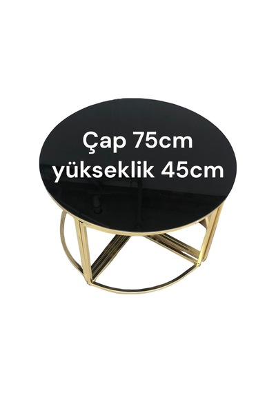 Yaren Home Dizayn Orta Sehpa Pizza 4+1 Gold Kaplama Siyah Temperli Camli Gold
