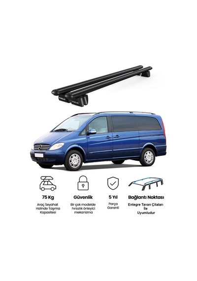 Pençe Mercedes-benz Viano W639 2003-2014 Uyumlu Siyah Ara Atkı 135cm Port Bagaj Tavan Barı
