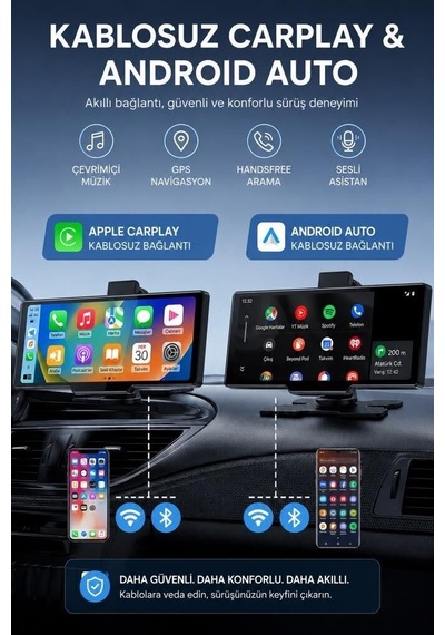 Sesli Komut Akıllı Ekran Seyir Cihazı Araç Kamerası Ön Arka Wifi Bluetooth 4k Carplay T94c41