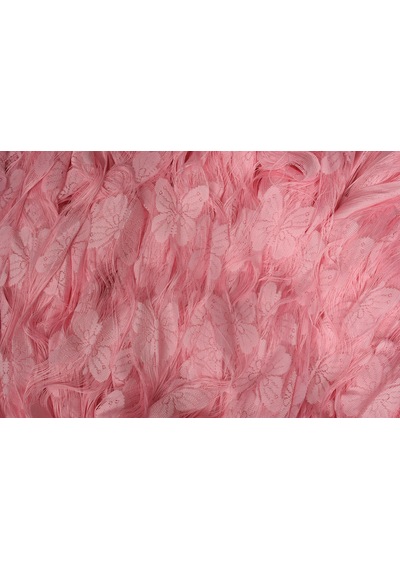 Kelebek Model Pembe Renk İp Perde Hazır Düğmeleri Dikilmiş İp Perde 300 280 Cm Pembe