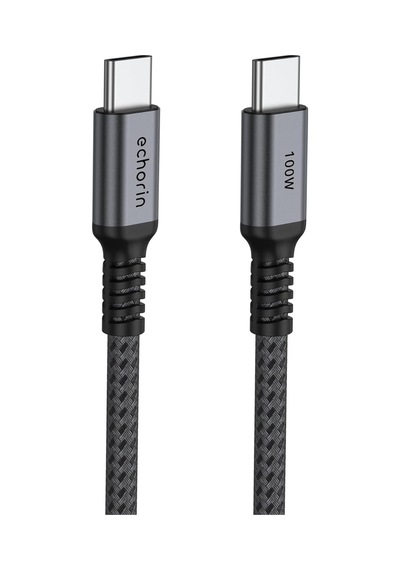 Şarj Ve Veri Aktarım Kablosu 20v5a, Type C'den Type C'ye, 100w, Çift Kat Örgülü Gri, 2 Metre Standart