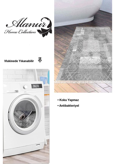 Dekoreko Kaymaz Taban Djt Banyo Halısı Star Pamuk Saçaklı Iskandinav F5132 gri