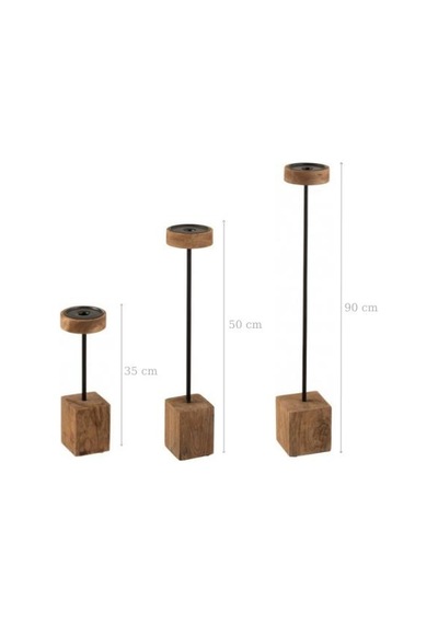 Dekoratif 3 Lü Uzun Şamdan & Mumluk Metal Black Wood Siyah
