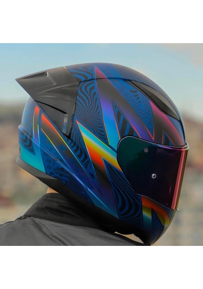 Ls2 Rapid 2 Optik Full Face Motosiklet Kaskı Şeffaf + Gökkuşağı Vizörlü Mavi - Mor