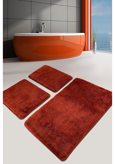 Pasific Orange 3 Lü Set Banyo Halısı Paspas Yıkanabilir