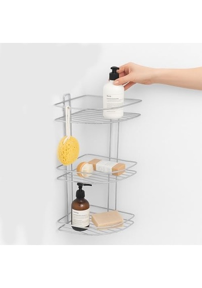 Banyo Duş Köşe Rafı Üç Katlı Krom Şampuanlık Paslanmaz Metal Duvar Tipi Düzenleyici Organizer Diğer