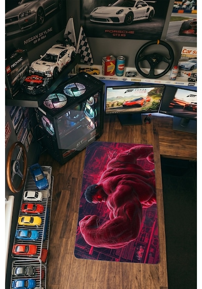 Kırmızı Hulk Süper Kahraman 40x90 Cm Oyuncu Mousepad Kaymaz Taban Büyük Boy Mousepad Siyah