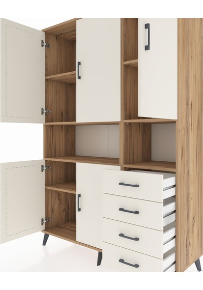 Hyperion Dolap 7 Raflı 4 Çekmeceli 5 Kapaklı 132x44x195 Çam-a... Çam