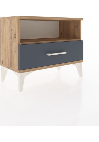Arges Komodin Tek Raflı Tek Çekmeceli 60x30x48 Çam-antrasit Çam