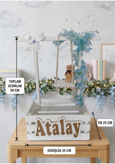 Kişiye Özel İsimli Ahşap Bebek Kırk Sepeti + Salıncak ve Ayıcık Beyaz Çam Kasa - Kırk Sepeti - Bebek Kasası Kişiye Özel İsimli Ahşap Bebek Kırk Sepeti + Salıncak ve Ayıcık Beyaz Çam Kasa - Kırk Sepeti - Bebek Kasası