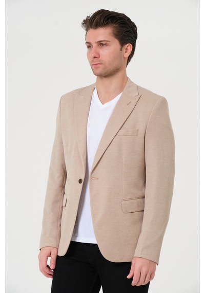 Bonesti Erkek Slim Fit Blazer Ceket Krem Kırçıllı