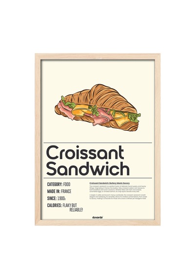 Croissant Sandwich Ahşap Çerçeveli Poster, Dekoratif Mutfak Duvar Tablosu