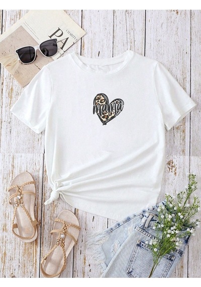 Flood Of Style Kadın Beyaz Mama Kalp Baskılı Oversize