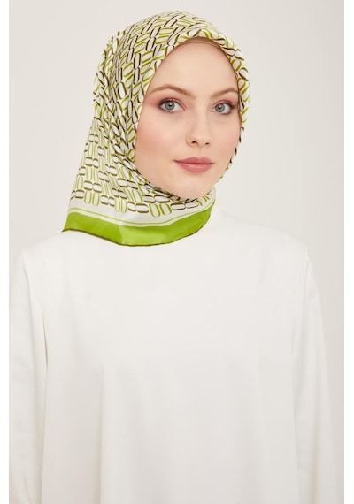Armine Soft Yeşil Geometrik Desen Tivil İpek Eşarp 9149-54