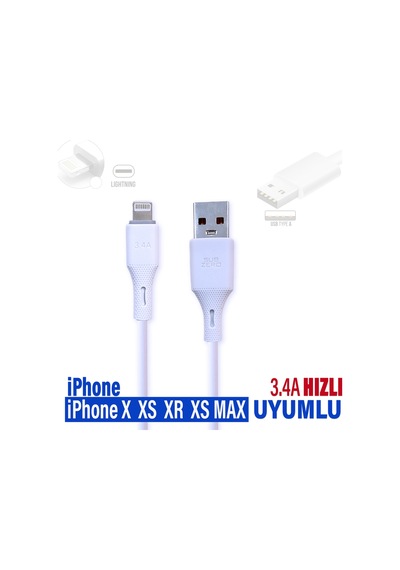 Apple iPhone Uyumlu X Xs Xr Xs Max Şarj Kablosu 3.4a Hızlı Şarj Usb - Ligtning
