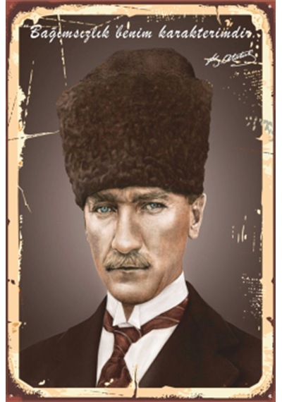 Atatürk bağımsızlık benim karakterimdir retro ahşap poster