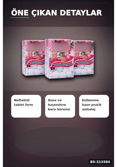Çiçek Desenli Kutuda 6 Adet Naftalinli Tablet Güve Kovucu Dolap Çekmece Koruyucu Bx-313584 Renkli