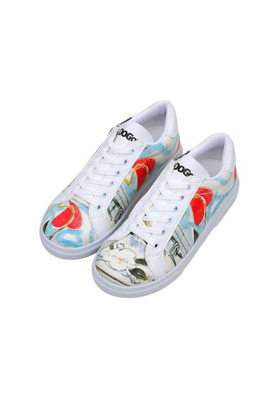 Kadın Vegan Deri Beyaz Sneakers - Hartley's Flower Tasarım Çok Renkli