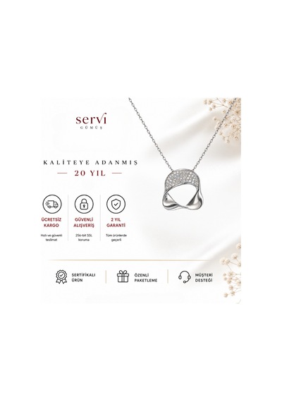 Servi 925 Ayar Gümüş Zirkon Taşlı Modern Halka Form Kolye-489