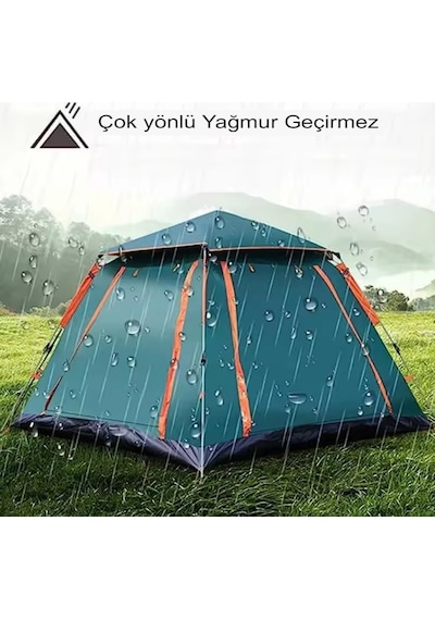 Reidan 4 Kişilik Kare Çadır Otomatik Kamp Çadırı 215x215x142cm Dayanıklı Koyu Yeşil