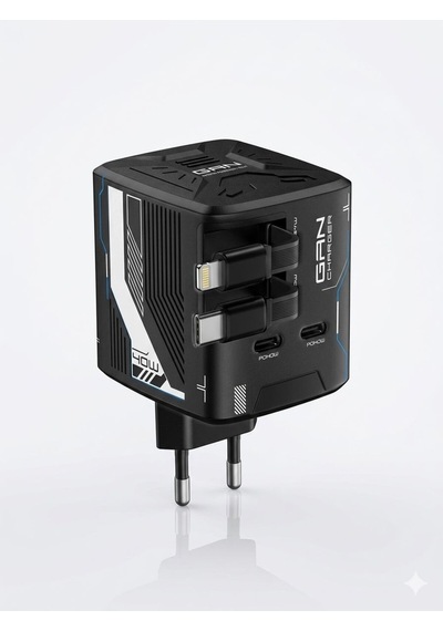 40w Gan Hızlı Şarj Adaptörü Dahili Lightning Ve Type-c Kablolu Şarj Başlığı 2xusb-c Pd40w Şarj Aleti
