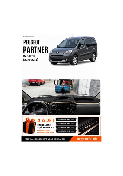 Peugeot Partner Ekranlı Kapaksız 2010-2014 Uyumlu Torpido Örtüsü - Siyah Bej
