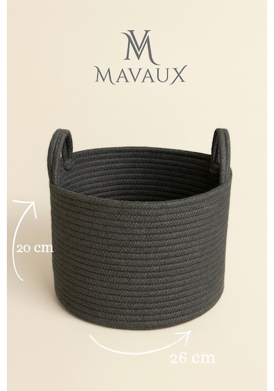 Mavaux Doğal El Dokuma Hasır Jüt Sepet 20x26 Cm Dekoratif, Çok Amaçlı, Şık Ve Dayanıklı Saklama Sepeti Antrasit