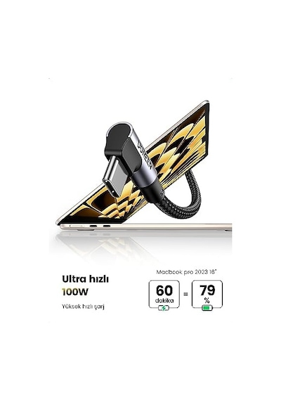 Type-c To Type-c 100 W 5a Örgülü 90 Derece Şarj Kablosu 2 Metre