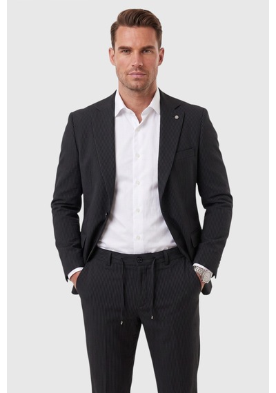 Deepsea Erkek Slim Fit Dar Kesim Çizgili Gofre Kumaş Siyah Takım Elbise Tek Düğme İpli Pantolon 2602311 Deepsea Erkek Slim Fit Dar Kesim Çizgili Gofre Kumaş Siyah Takım Elbise Tek Düğme İpli Pantolon 2602311