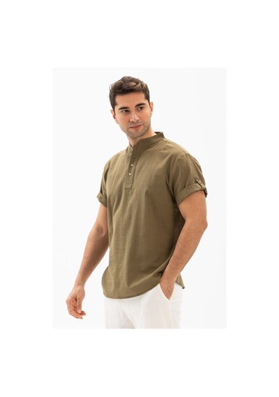 Kısa Kol Şile Bezi Bodrum Erkek T-shirt Haki 3049-haki Haki