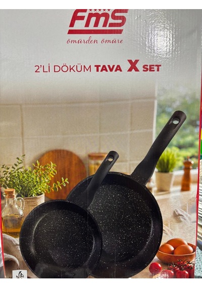 Fms D3007 Döküm Granit 2'li 20-28 Cm Tava Seti Siyah