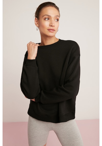 Ethıquet Sahra Kadın Pamuklu Içi Polarlı Yumuşacık Oversize Yuvarlak Yaka Basıc Siyah Sweatshirt