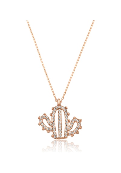 Papatya Silver Kaktüs Kolye Nano Zikon Taşlı Rose Gold Kaplama 925 Ayar Gümüş Kolye - UVPS100433