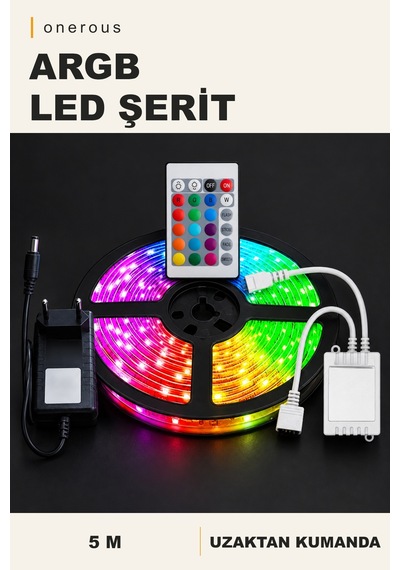 Onerous 5 M Argb Led Led Işık, Uzaktan Kumandalı Çok Renkli