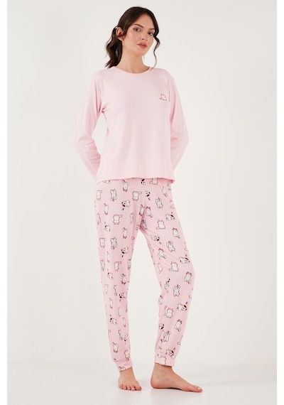 Lela Streç Regular Fit Beli Lastikli Bisiklet Yaka Bayan Pijama Takımı 65714101 Açık Pembe