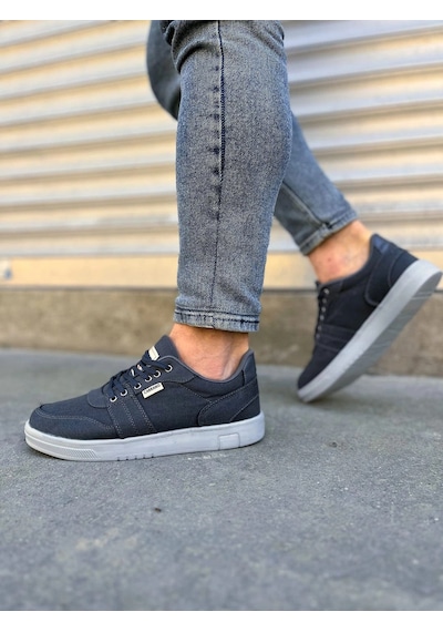 Mevese Camden Bağcıklı Keten Kumaş Erkek Günlük Sneaker Ayakkabı Füme