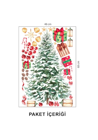 Yılbaşı Ağacı Ve Süsleri Dekoratif Duvar Sticker 50 X 70 Cm
