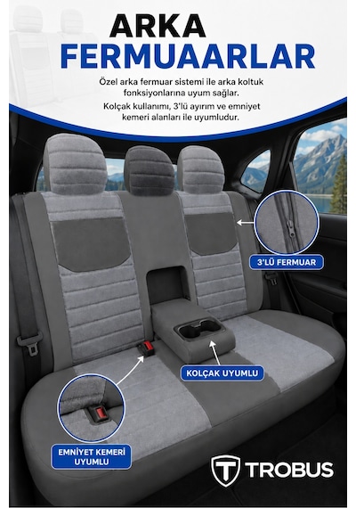 Dacia Dokker 2007 2008 2009 2010 2011 2012 Uyumlu Veyron Serisi Füme Oto Koltuk Kılıfı