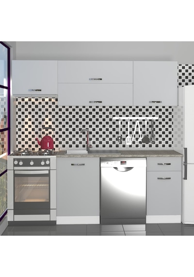 Decoraktiv Elite 220 Mdf Hazır Mutfak Dolabı - Tezgah Dahil - Buz Gri Açık Gri