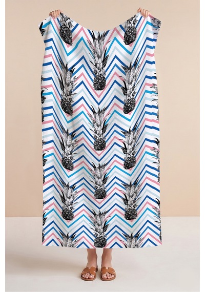 Ananas Zigzag Desenli Tropikal Plaj Havlusu - Modern Marine Pastel Çizgili Hızlı Kuruyan Plaj Örtüsü Bulut Kabuğu