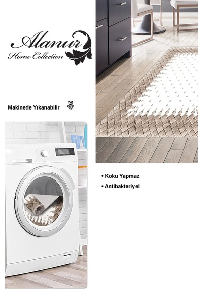 Dekoreko Kaymaz Taban Djt Mutfak Halısı Trend Modern 1529 krem