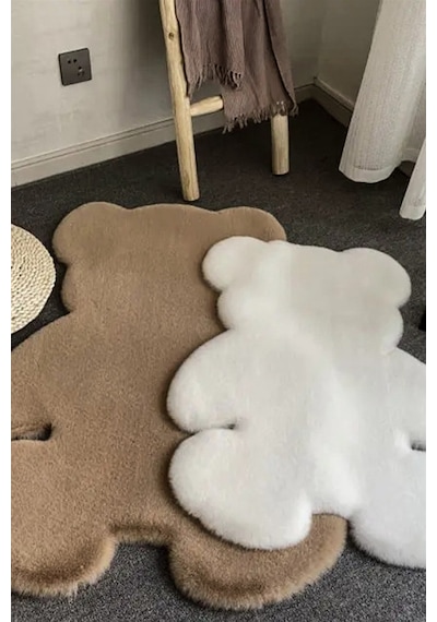 Beyaz Ayıcık Şekilli Peluş Halı-755 Renkli