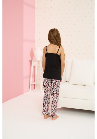 Siyah İnci Pamuklu Ip Askılı Pijama Takım 23107022 Çok Renkli
